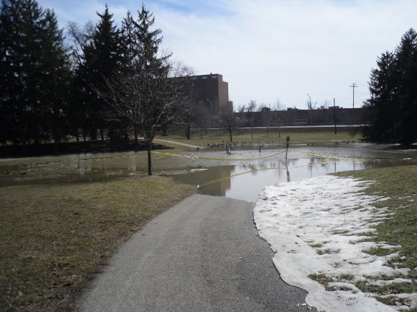 flooded trail in Sweeney Park