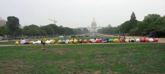 velomobiles lined up in front of Capital Bldg. in D
